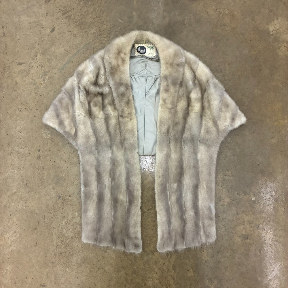 Iveys Genuine Sapphire Mink Fur Stole Cape Wrap Shawl Grey Pocket Luxury